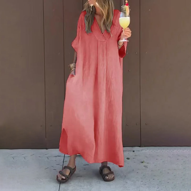 🔥מבצע חם 50% הנחה👗שמלת צווארון V זורמת קז'ואל לנשים