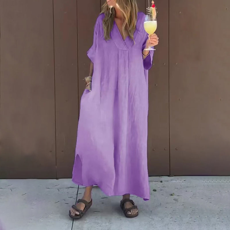 🔥מבצע חם 50% הנחה👗שמלת צווארון V זורמת קז'ואל לנשים