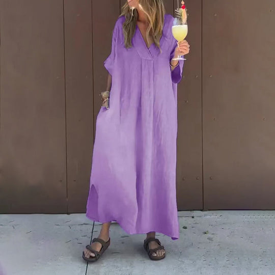 🔥מבצע חם 50% הנחה👗שמלת צווארון V זורמת קז'ואל לנשים