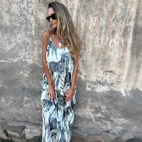 💙LAST DAY SALE 50% OFF💙Women's Printed Spaghetti Strap Backless Dress