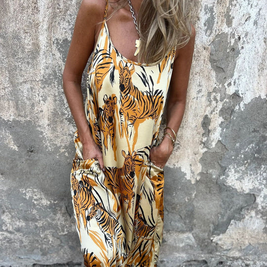 💙LAST DAY SALE 50% OFF💙Women's Printed Spaghetti Strap Backless Dress