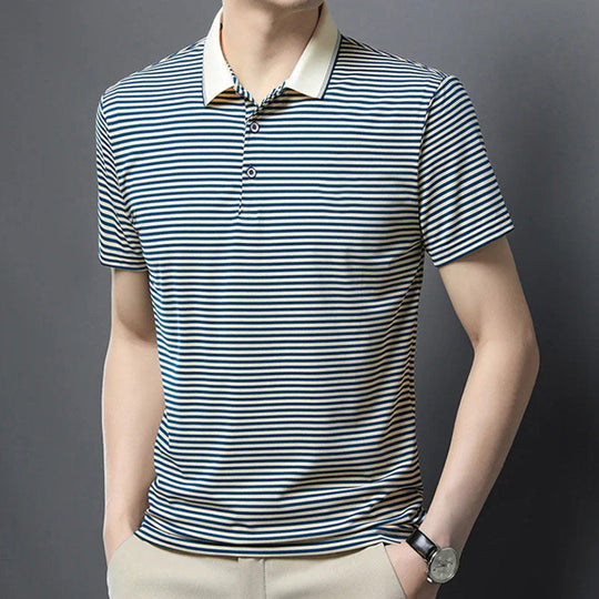 👕Men's Business Casual Striped Breathable Lapel T-Shirt