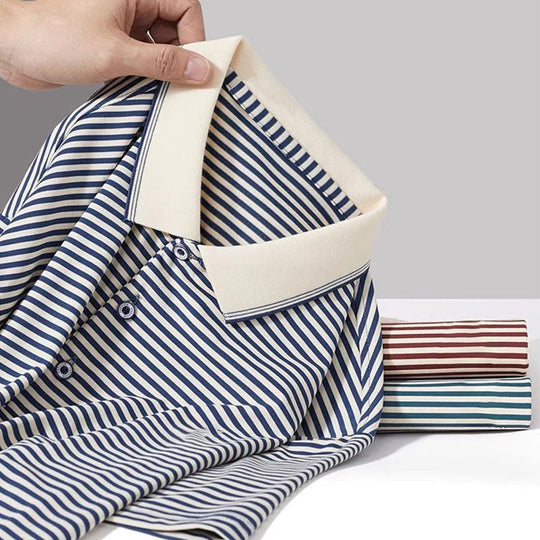 👕Men's Business Casual Striped Breathable Lapel T-Shirt