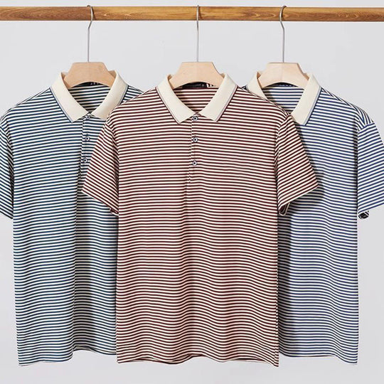 👕Men's Business Casual Striped Breathable Lapel T-Shirt