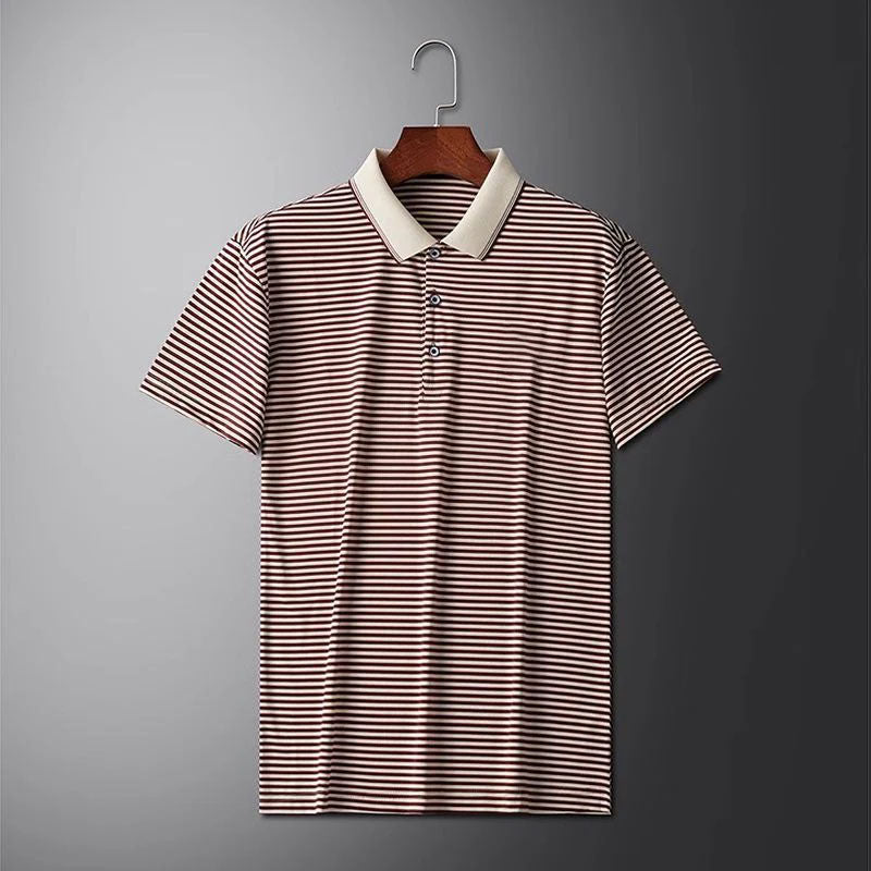 👕Men's Business Casual Striped Breathable Lapel T-Shirt