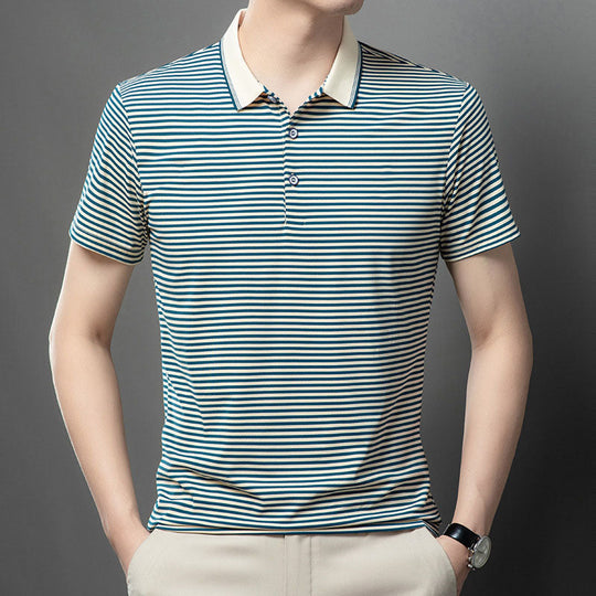 👕Men's Business Casual Striped Breathable Lapel T-Shirt