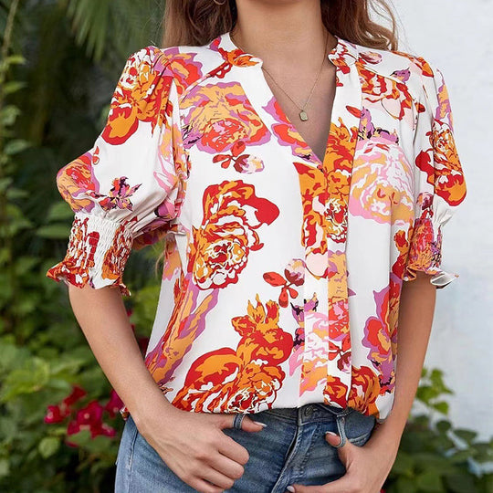 💥Sonderpreis dieser Woche 12,99 £🎁☀️🌺Bluse mit Blumenmuster und Puffärmeln und V-Ausschnitt für Damen