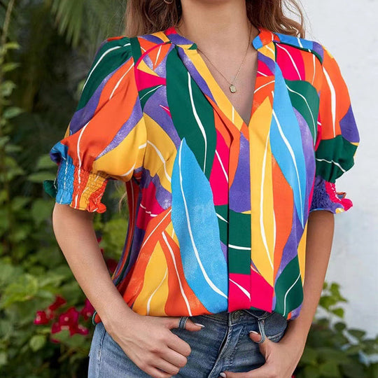 💥Sonderpreis dieser Woche 12,99 £🎁☀️🌺Bluse mit Blumenmuster und Puffärmeln und V-Ausschnitt für Damen