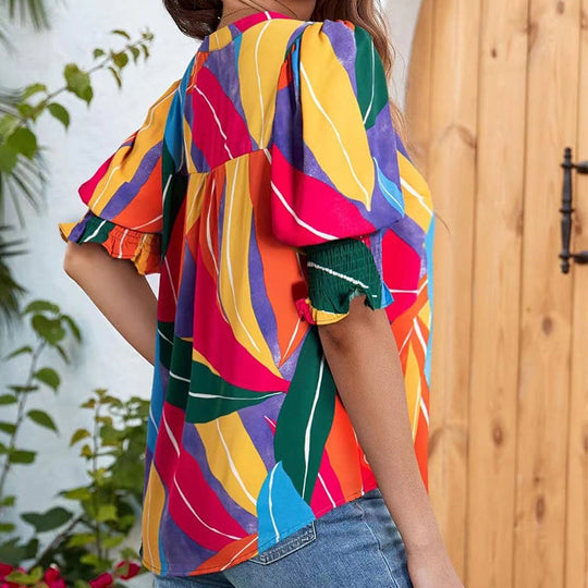 💥Sonderpreis dieser Woche 12,99 £🎁☀️🌺Bluse mit Blumenmuster und Puffärmeln und V-Ausschnitt für Damen