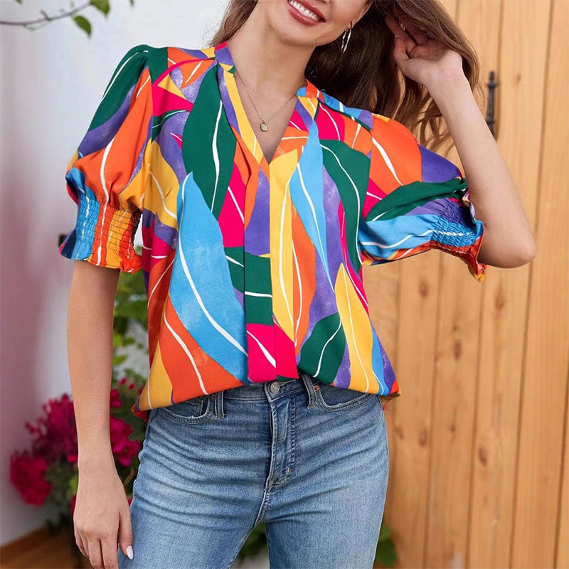 💥Sonderpreis dieser Woche 12,99 £🎁☀️🌺Bluse mit Blumenmuster und Puffärmeln und V-Ausschnitt für Damen