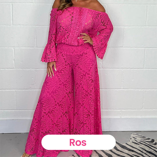 ⏰ Oferta por tiempo limitado: ¡50% de descuento! 🎉Conjunto de dos piezas para mujer: top de encaje + pantalón ancho
