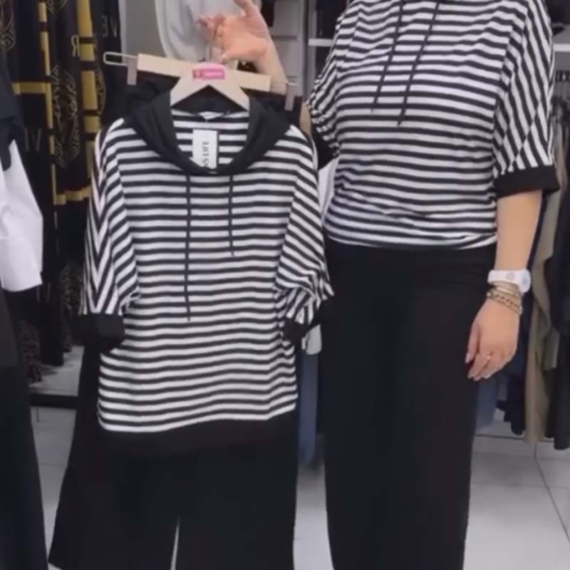 💕Venta limitada 50% de descuento💕Conjunto de top de rayas y pantalón liso para mujer