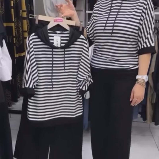 💕Venta limitada 50% de descuento💕Conjunto de top de rayas y pantalón liso para mujer