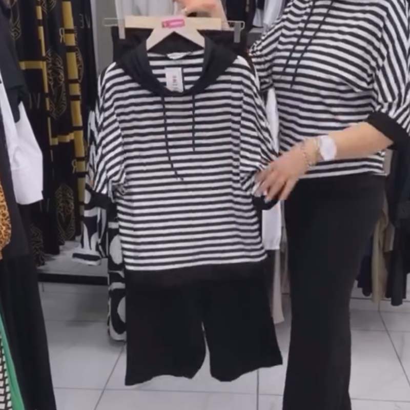💕Venta limitada 50% de descuento💕Conjunto de top de rayas y pantalón liso para mujer