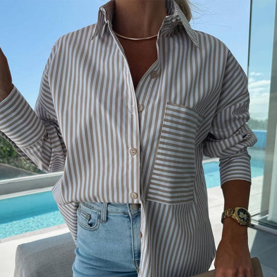 🌸Spring Specials💐 Women's Long Sleeve Casual Striped Loose Mid-Length Shirt
