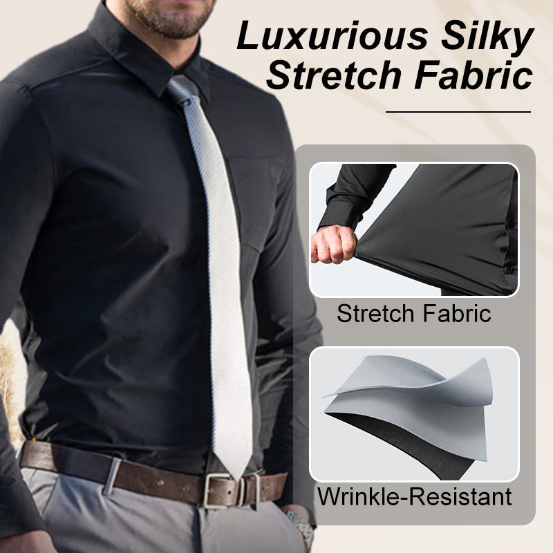 Camicia elastica solida con rughe setose da uomo