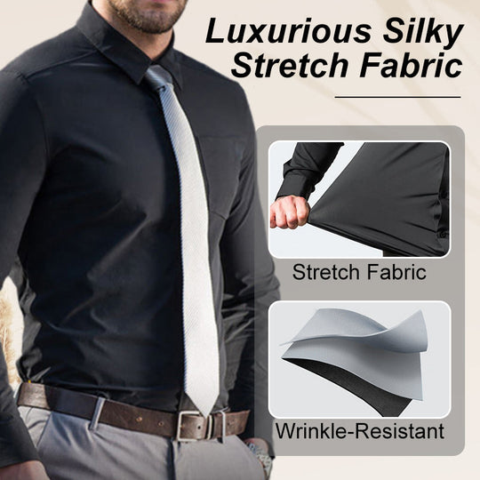 Camicia elastica solida con rughe setose da uomo
