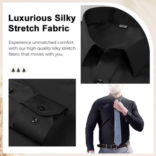Camicia elastica solida con rughe setose da uomo