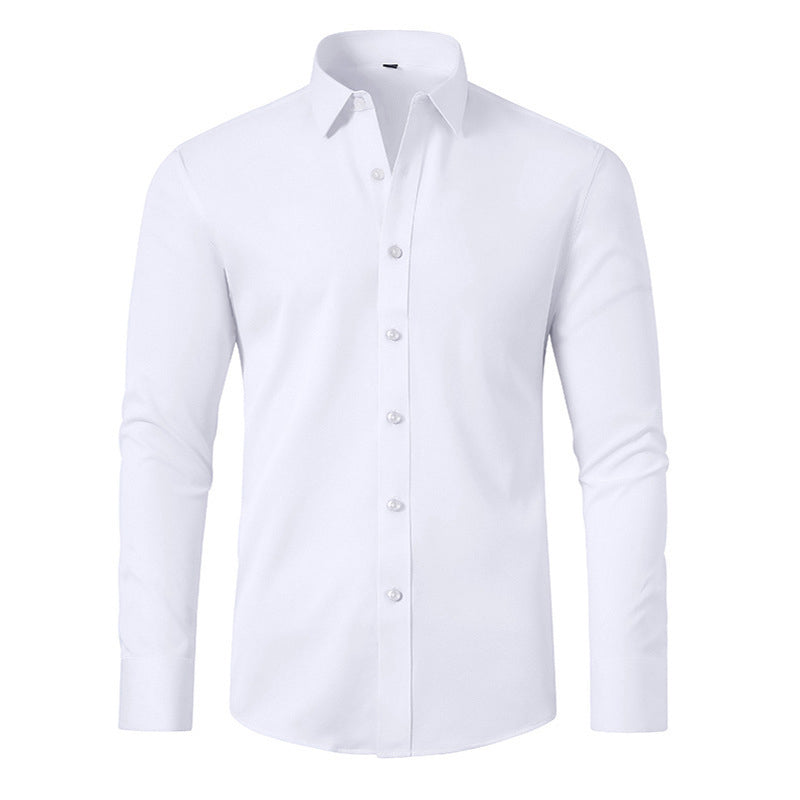Camicia elastica solida con rughe setose da uomo
