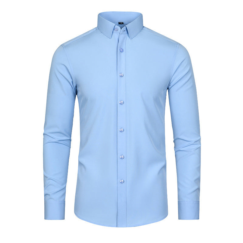 Camicia elastica solida con rughe setose da uomo
