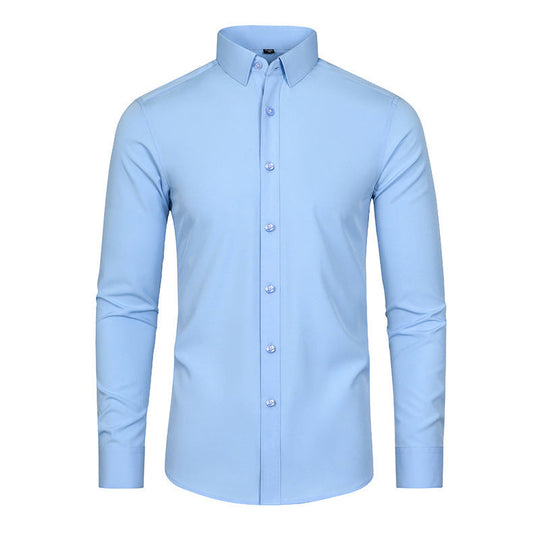 Camicia elastica solida con rughe setose da uomo