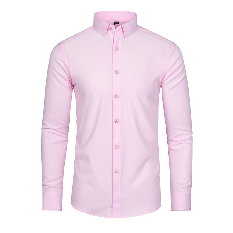 Camicia elastica solida con rughe setose da uomo