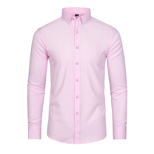 Camicia elastica solida con rughe setose da uomo