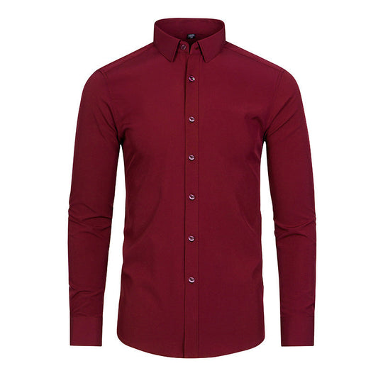 Camicia elastica solida con rughe setose da uomo