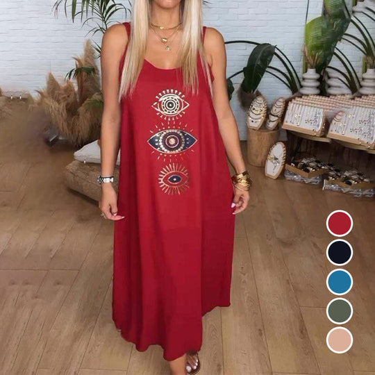 🌸PROMOTION DU DERNIER JOUR - 50 % DE RÉDUCTION🌸Robe longue sans manches pour femme avec imprimé yeux