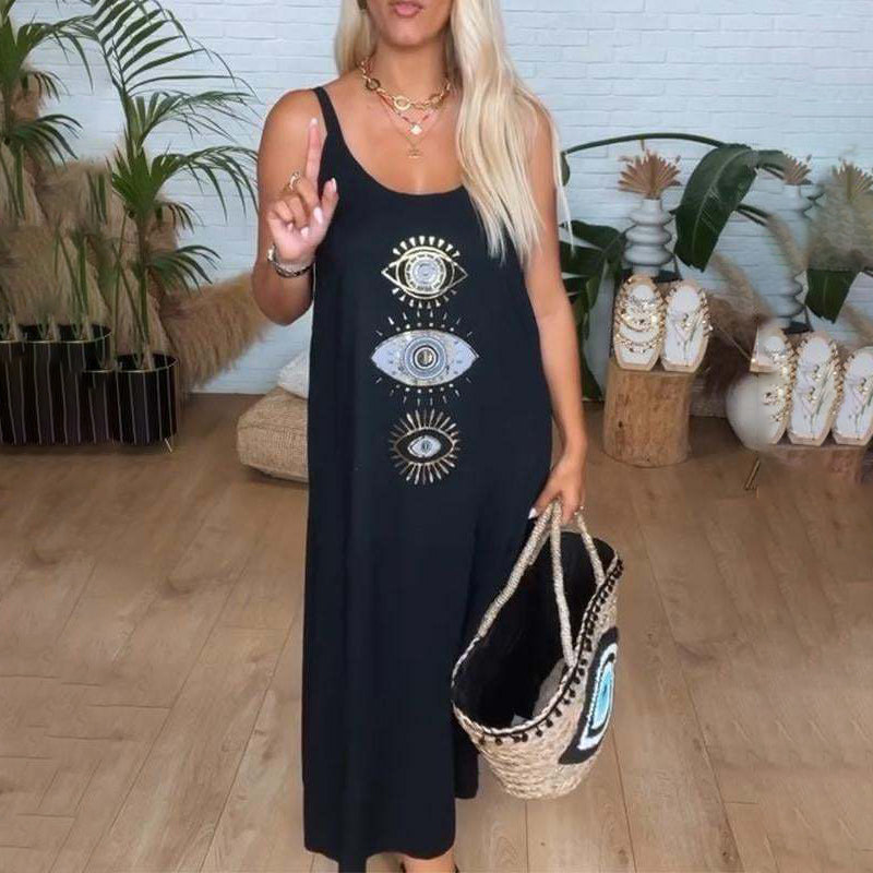 🌸PROMOTION DU DERNIER JOUR - 50 % DE RÉDUCTION🌸Robe longue sans manches pour femme avec imprimé yeux