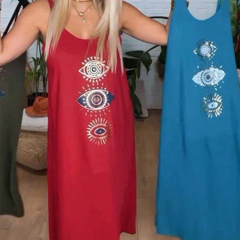 🌸PROMOTION DU DERNIER JOUR - 50 % DE RÉDUCTION🌸Robe longue sans manches pour femme avec imprimé yeux
