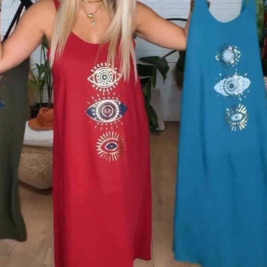 🌸PROMOTION DU DERNIER JOUR - 50 % DE RÉDUCTION🌸Robe longue sans manches pour femme avec imprimé yeux