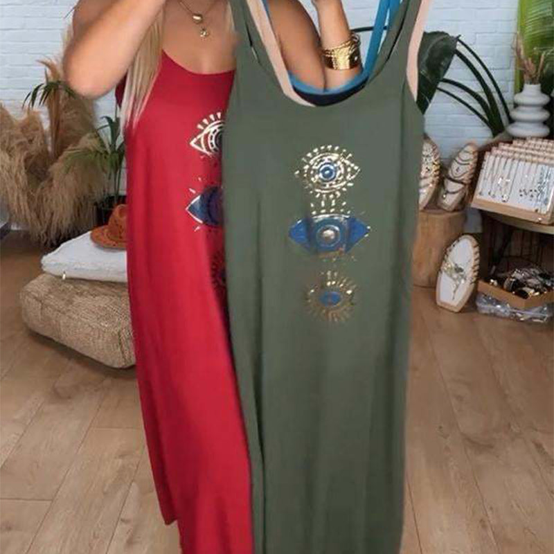 🌸PROMOTION DU DERNIER JOUR - 50 % DE RÉDUCTION🌸Robe longue sans manches pour femme avec imprimé yeux