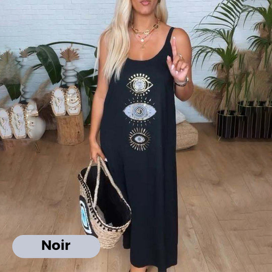 🌸PROMOTION DU DERNIER JOUR - 50 % DE RÉDUCTION🌸Robe longue sans manches pour femme avec imprimé yeux