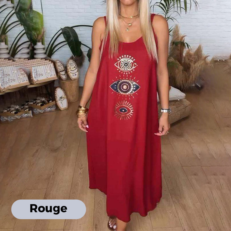🌸PROMOTION DU DERNIER JOUR - 50 % DE RÉDUCTION🌸Robe longue sans manches pour femme avec imprimé yeux