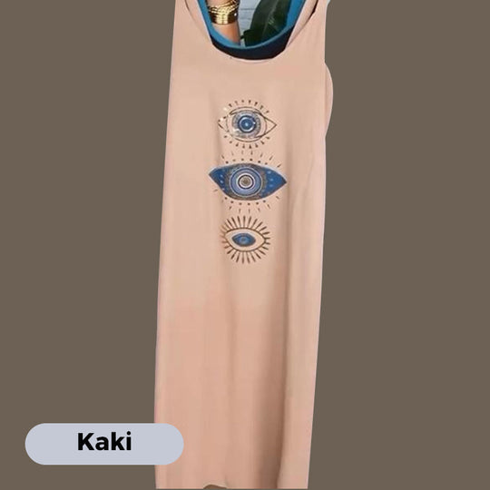 🌸PROMOTION DU DERNIER JOUR - 50 % DE RÉDUCTION🌸Robe longue sans manches pour femme avec imprimé yeux