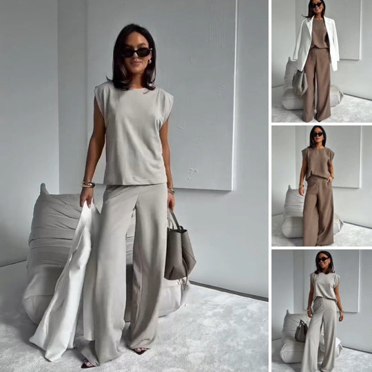 2-teiliger Frauen-T-Shirt & Wide Leg Kleiderhose Set