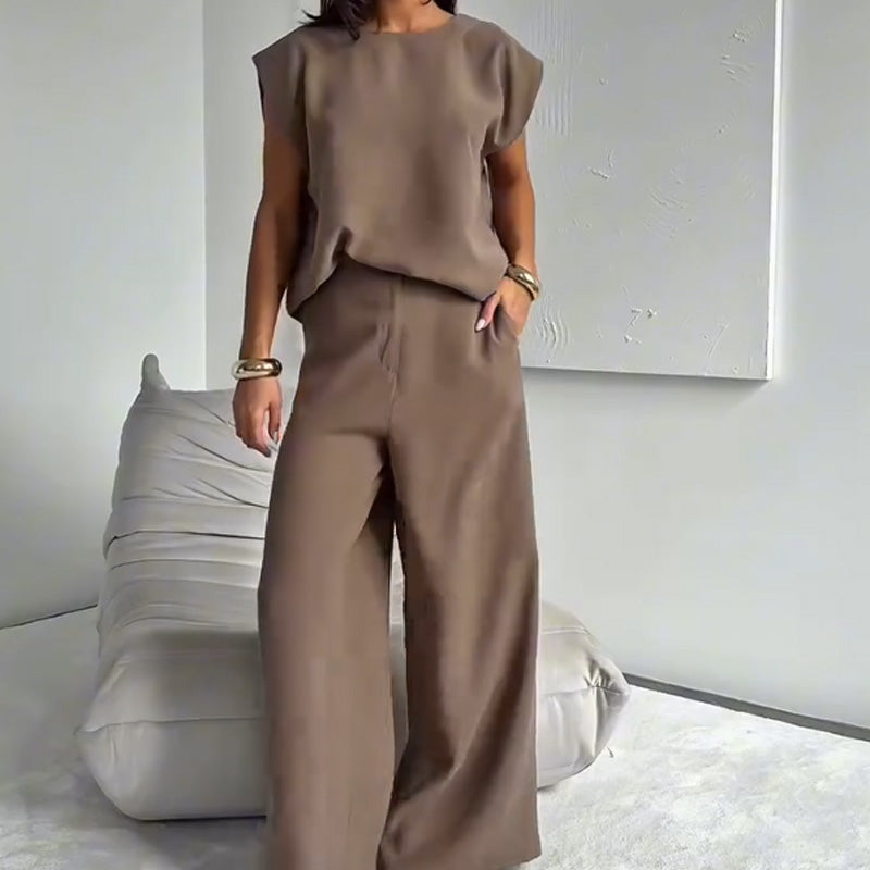 2-teiliger Frauen-T-Shirt & Wide Leg Kleiderhose Set