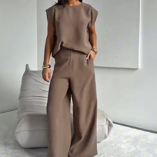 2-teiliger Frauen-T-Shirt & Wide Leg Kleiderhose Set