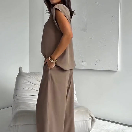 2-teiliger Frauen-T-Shirt & Wide Leg Kleiderhose Set