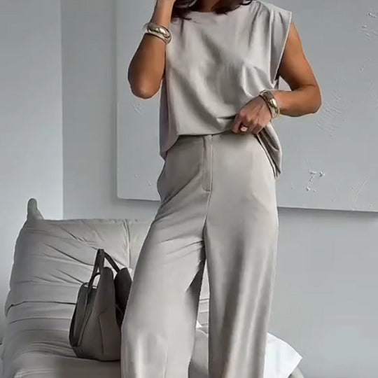 2-teiliger Frauen-T-Shirt & Wide Leg Kleiderhose Set