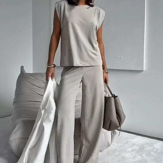 2-teiliger Frauen-T-Shirt & Wide Leg Kleiderhose Set