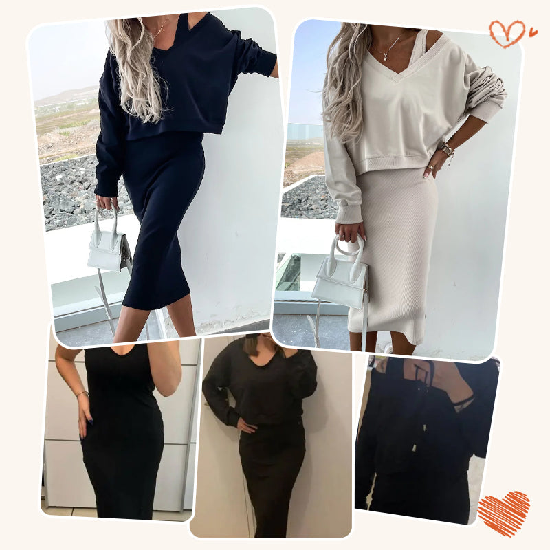 💥Novedades 2025: 50 % de descuento💥Conjunto de dos piezas para mujer: vestido sin mangas y jersey holgado con cuello en V