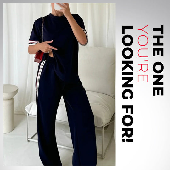 T-shirt a righe da donna e set di jogger a gamba larga