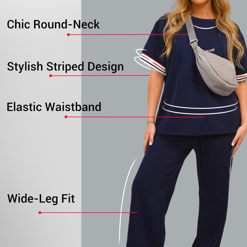 T-shirt a righe da donna e set di jogger a gamba larga
