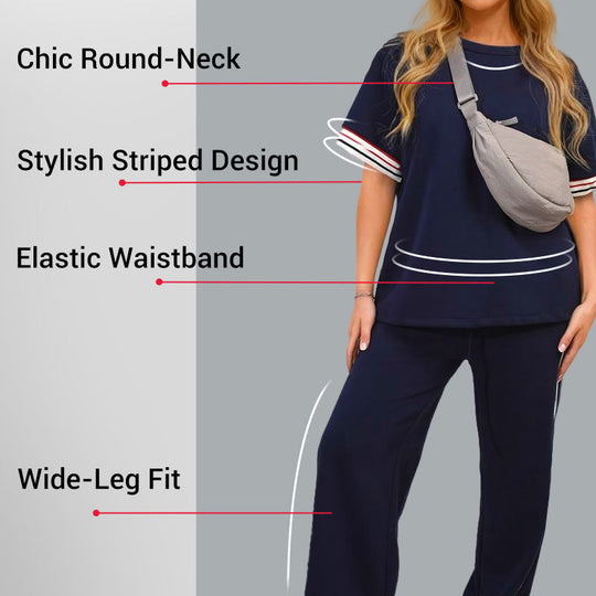T-shirt a righe da donna e set di jogger a gamba larga