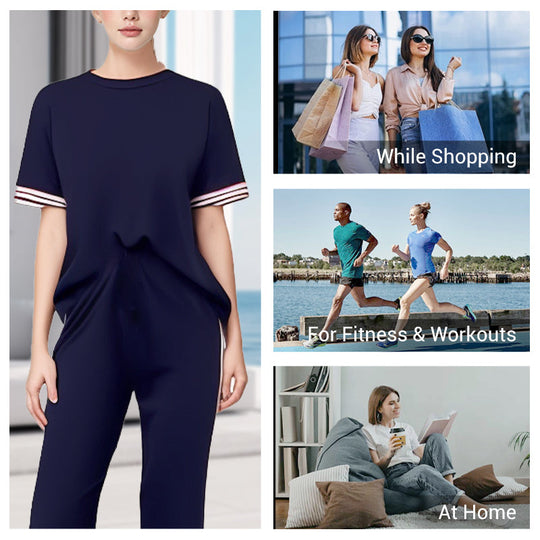T-shirt a righe da donna e set di jogger a gamba larga