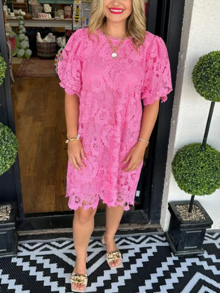 💖LETZTER TAG SALE 50% RABATT💖Damenkleid mit Blumenspitze und Puffärmeln
