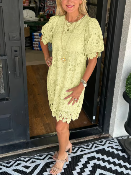 💖LETZTER TAG SALE 50% RABATT💖Damenkleid mit Blumenspitze und Puffärmeln