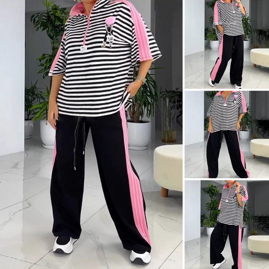😍Completo due pezzi con top e pantaloni a righe alla moda da donna
